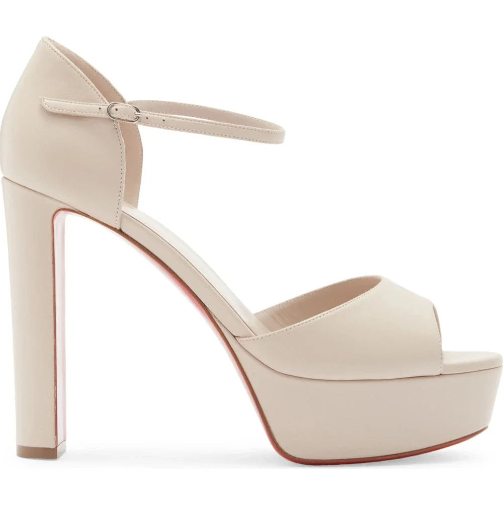 Christian Louboutin Sandaloo 130 Pearl Leather Platform Block Heel Sandal 40